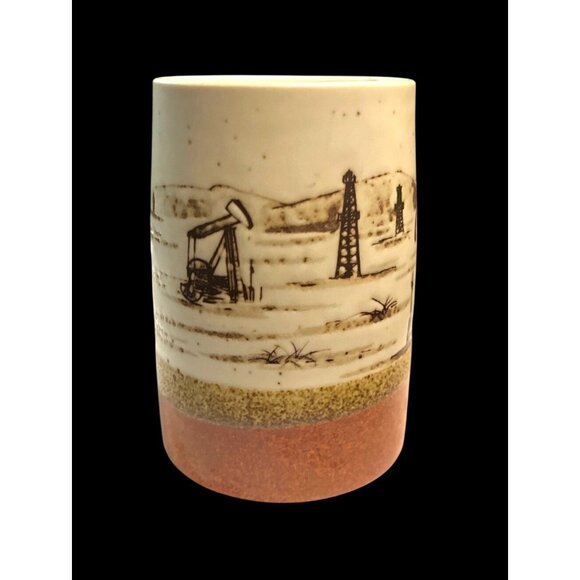 Vintage Otagiri Oil Well Scene Stoneware Mug - Brown & Beige Speckled Design - Picture 3 of 5